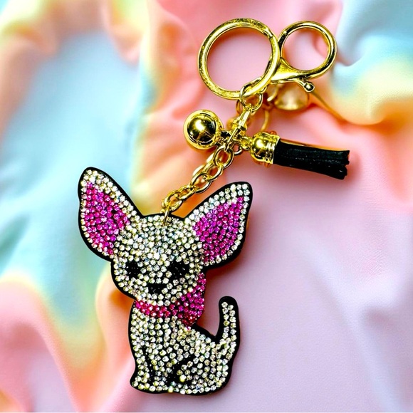 Sparkling Chihuahua Keychain with Pink Accents - Picture 1 of 5
